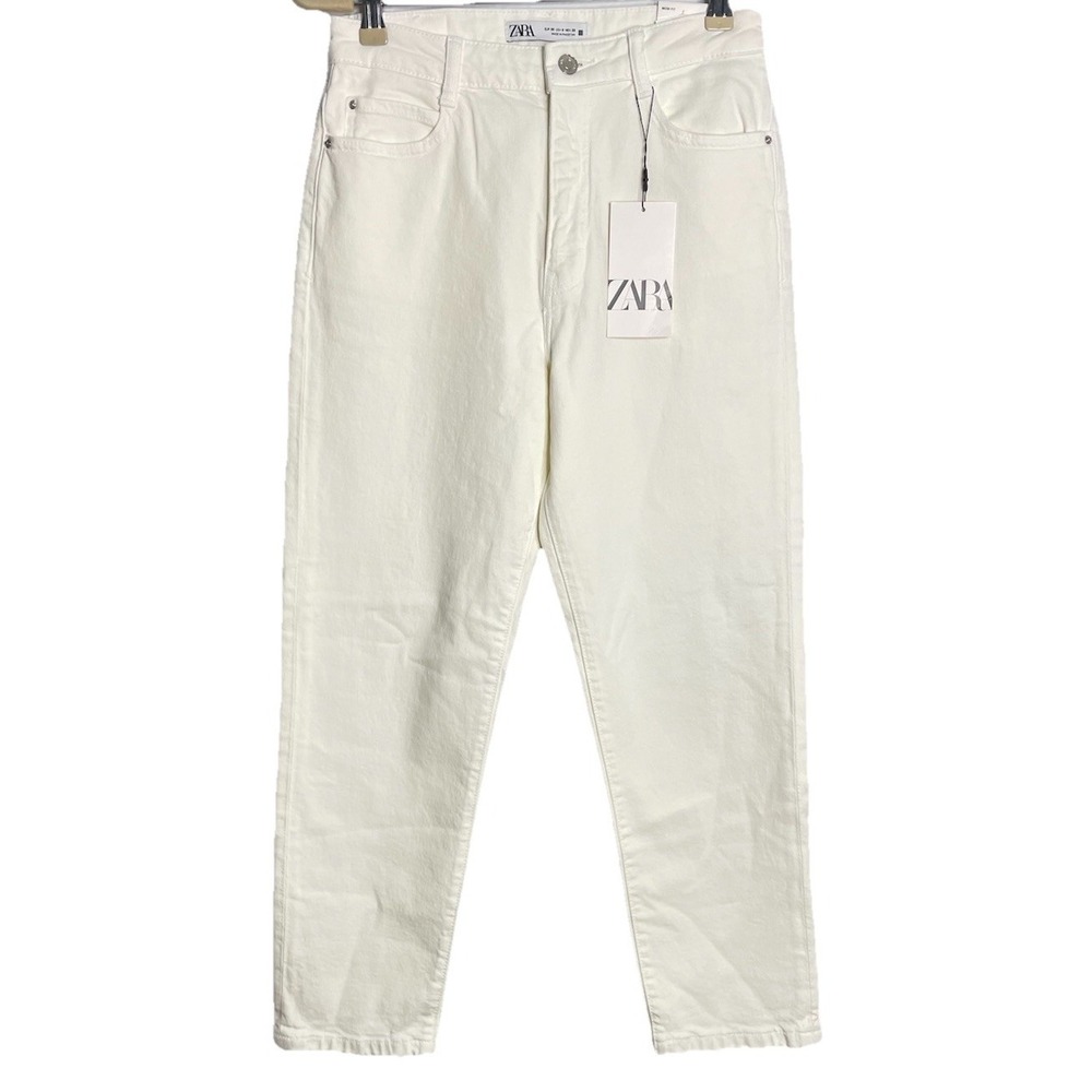 Zara Womens Mom Fit High Rise Slim Leg Ankle Comfort Jeans White Cotton‎ Size 6